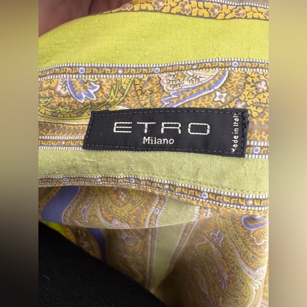 Etro green striped paisley cotton long sleeve button up fitted shirt women’s 44 - Picture 6 of 9